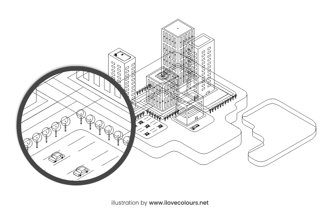 isometric city illustration vector graphic 2 - outline view