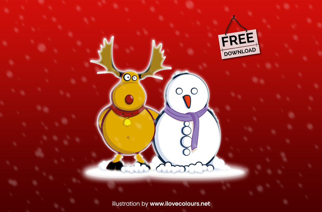 christmas illustration - moose and snowman - xmas graphic
