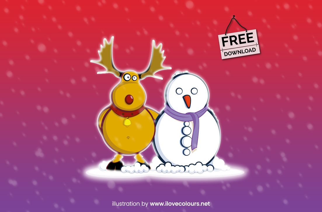 christmas illustration - moose and snowman - xmas graphic 2