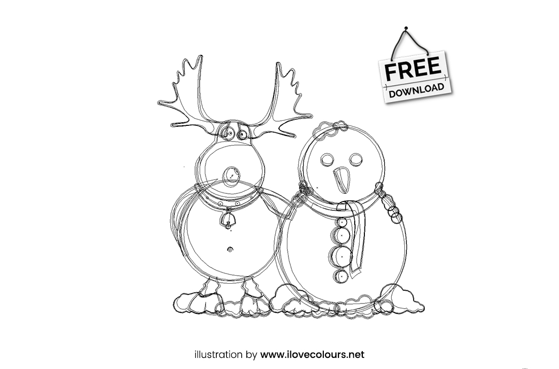 christmas illustration - moose and snowman - xmas graphic 7