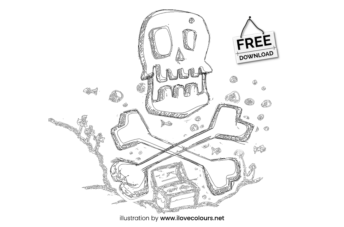 Pirate skull with bones - illustration in vector graphic - outline view - version 2