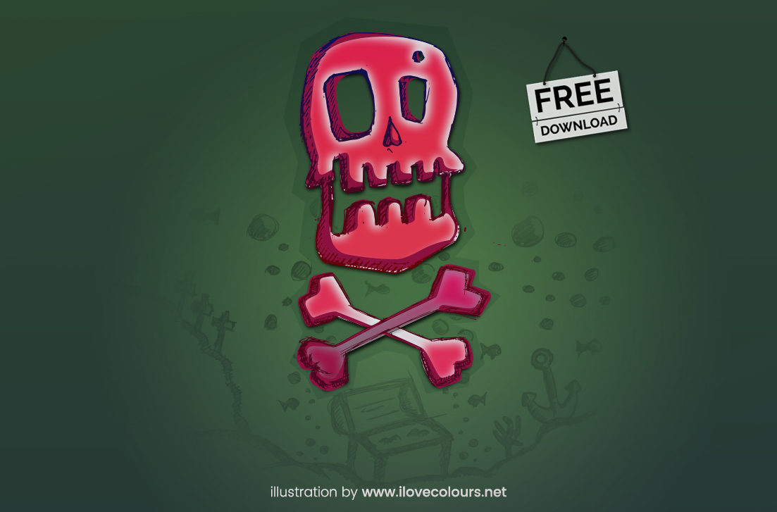 Pirate skull with bones - illustration in vector graphic - outline view - version 5