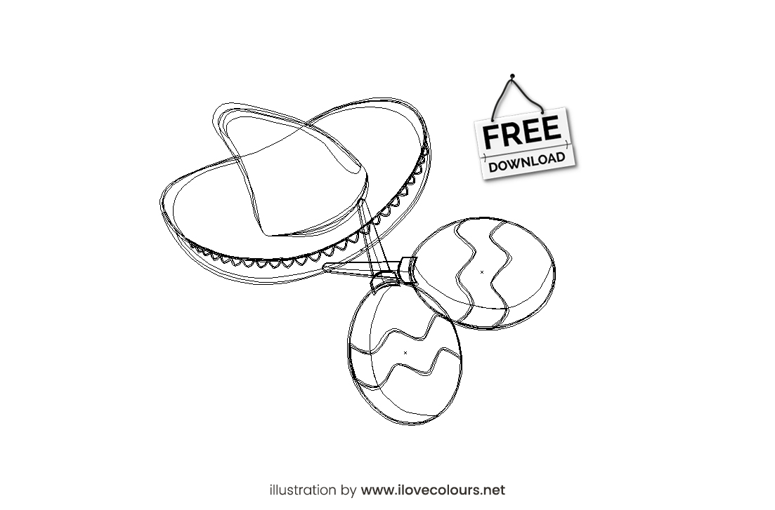 Sombrero and maracas vector illustration 3 - outline view
