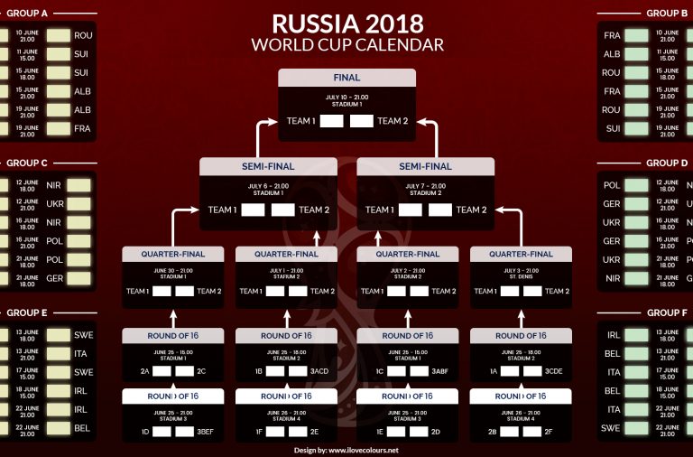 World Cup Calendar Russia 2018 - Fifa - color 3