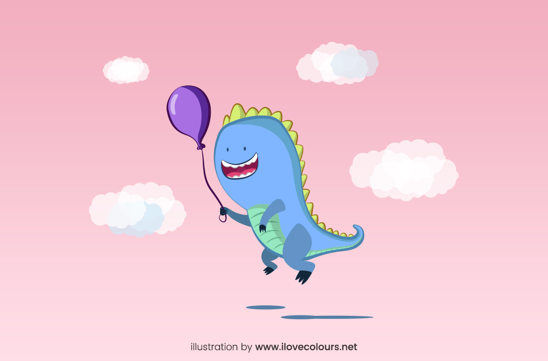 Dinosaur flies with a balloon illustration